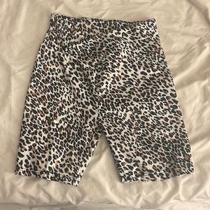 Cross Over Leopard Print Biker Shorts